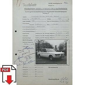 1967 BMW 2000 CS FIA homologation form PDF download